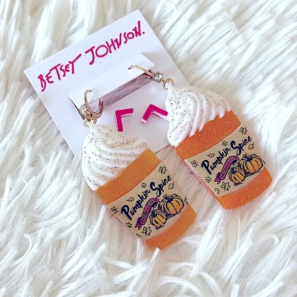 Betsy Johnson Pumpkin Spice Latte Earrings NWT - Picture 1 of 4